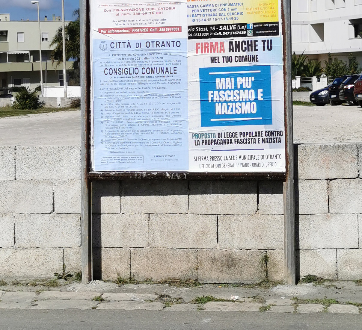 L’AMMINISTRAZIONE DI TRICASE REVOCA LA CITTADINANZA ONORARIA CONFERITA NEL 1924 A MUSSOLINI, A OTRANTO MANIFESTI PER CHIUDERE LA BOCCA A CHI NON E’ DI SINISTRA. LA CAMPAGNA ELETTORALE E’ INIZIATA
