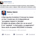 SALVINI: A BARI RAZZISMO DI SINISTRA