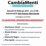 GIOVEDI’ 23 IL CONVEGNO DI GALATONE SULLA ‘QUESTIONE MERIDIONALE UNIVERSITARIA’ / CROCIFISSO ALOISI: “La ‘vecchia’ Questione Meridionale è attualissima e assume le forme anche di dramma sociale”