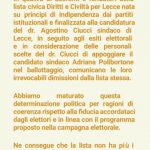 DIMISSIONI IN MASSA DALLA LISTA DIRITTI E CIVILTÀ