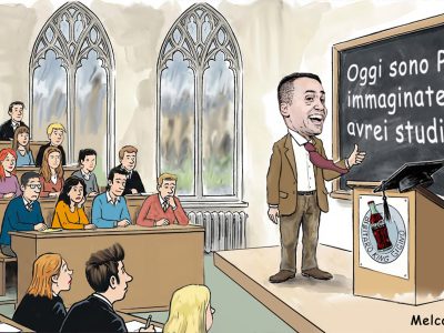 DI MAIO, CERVELLO IN FUGA, NOMINATO PROFESSORE DEL KING’S COLLEGE DI LONDRA – La vignetta di Valerio Melcore